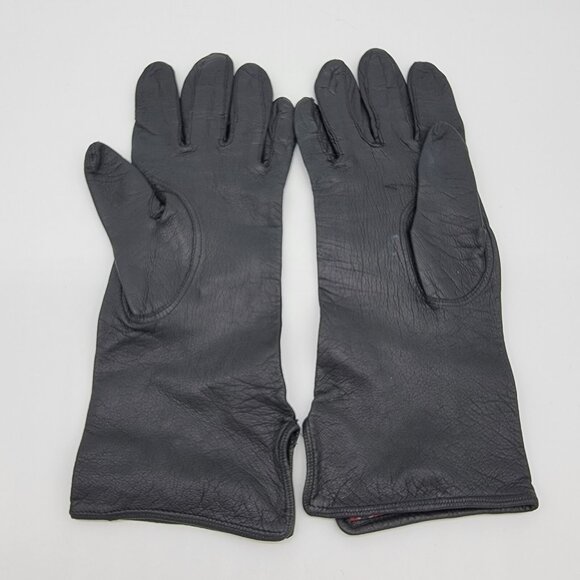 Vintage Fine‎ Black Leather Driving Gloves For Gimbels Women Sz 6 1/2 ITALY - Picture 1 of 9